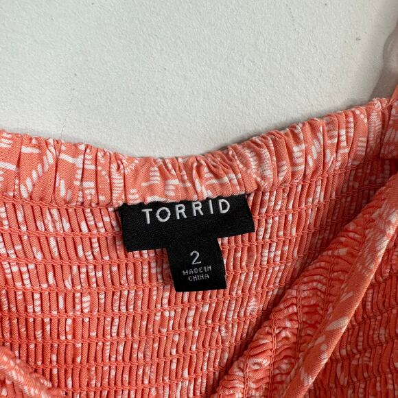 Torrid Diamond Challis Peach & White Skater Dress - Picture 5 of 10